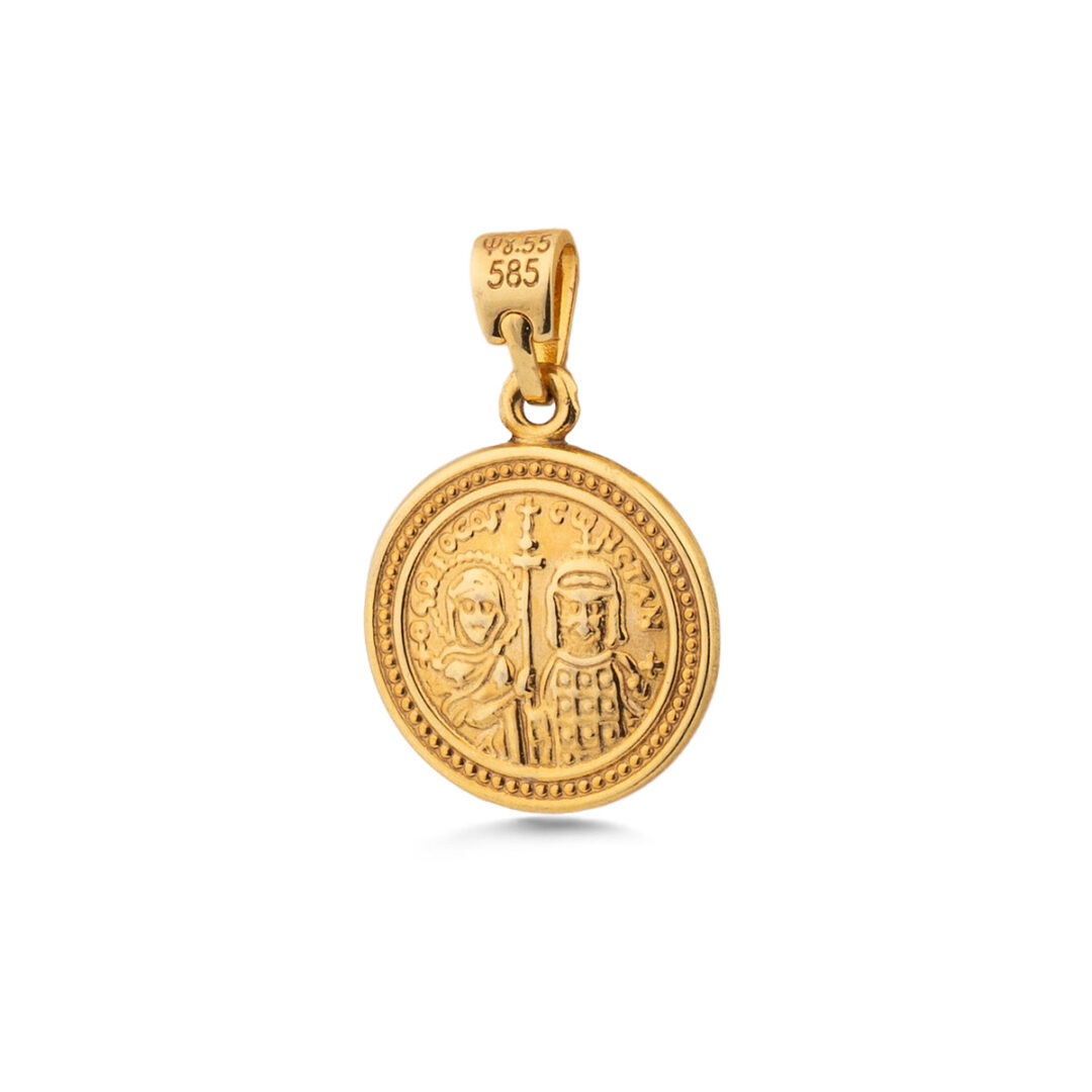 Double-sided Konstantinato IC XC NI KA Pendant with Zircon – 14K Gold