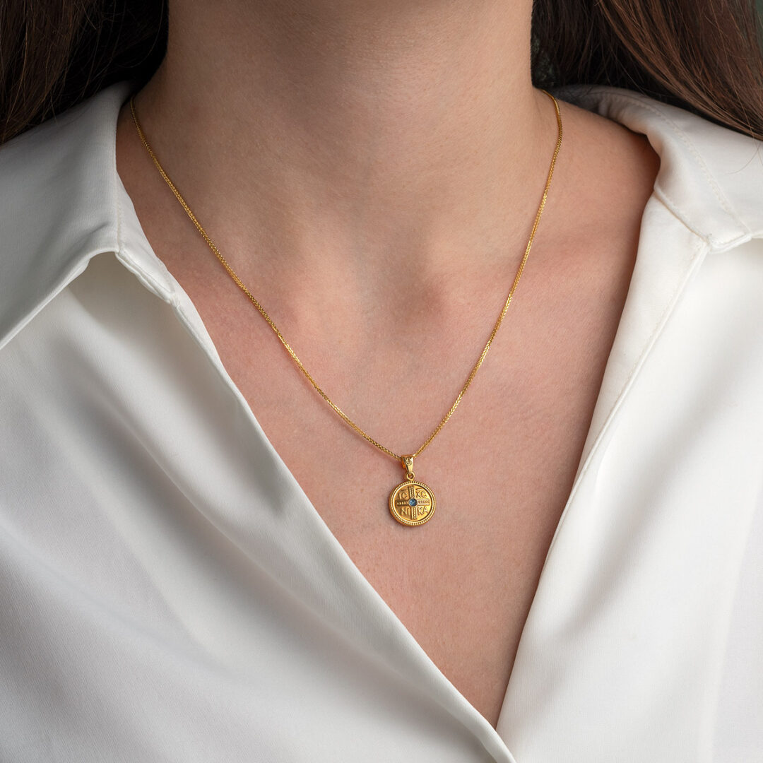 Double-sided Konstantinato IC XC NI KA Pendant with Zircon – 14K Gold