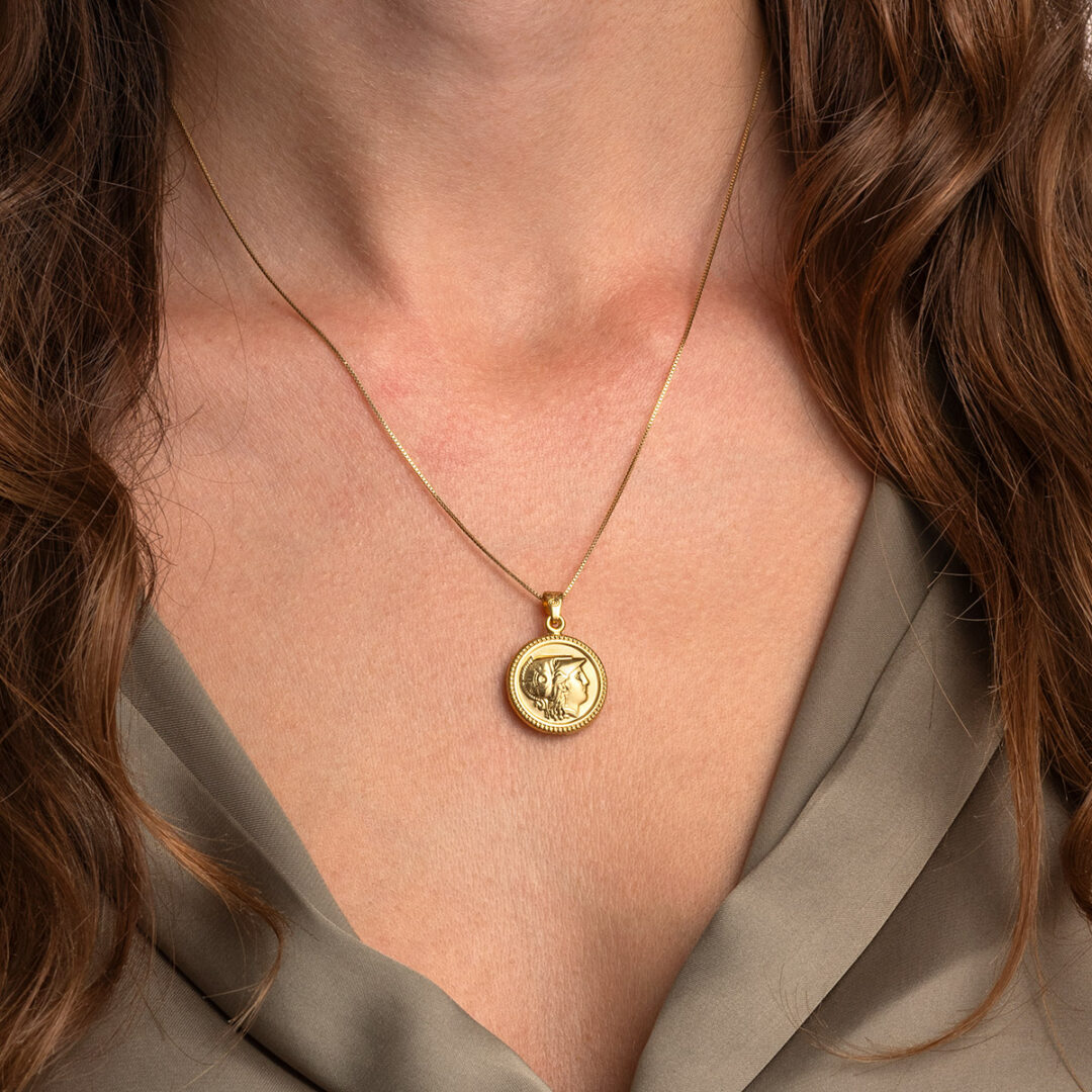 Goddess Athena Chalinitis Pendant in 9K Gold