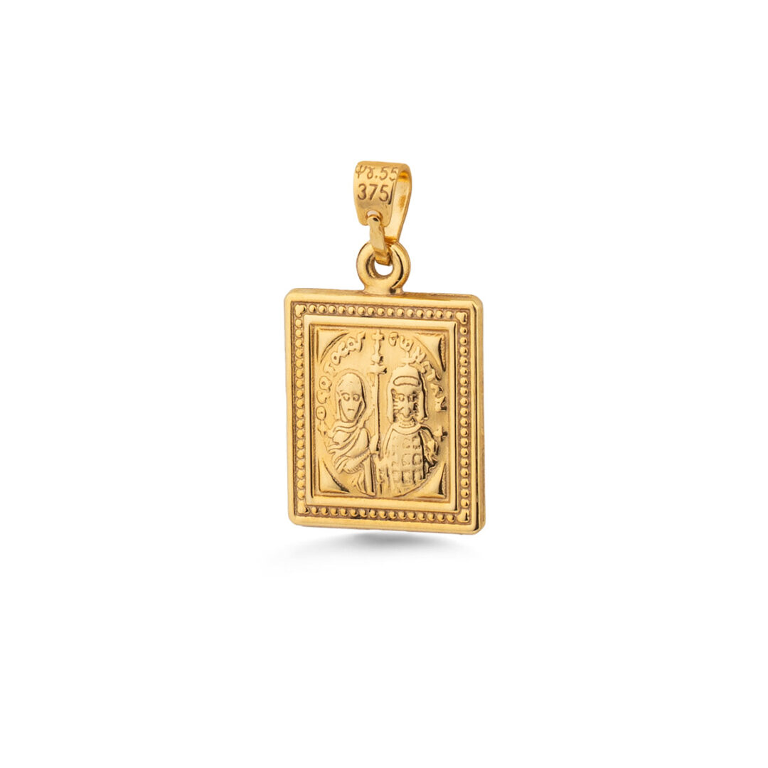 Double-sided Konstantinato IC XC NI KA Rectangular Pendant – 9K Gold