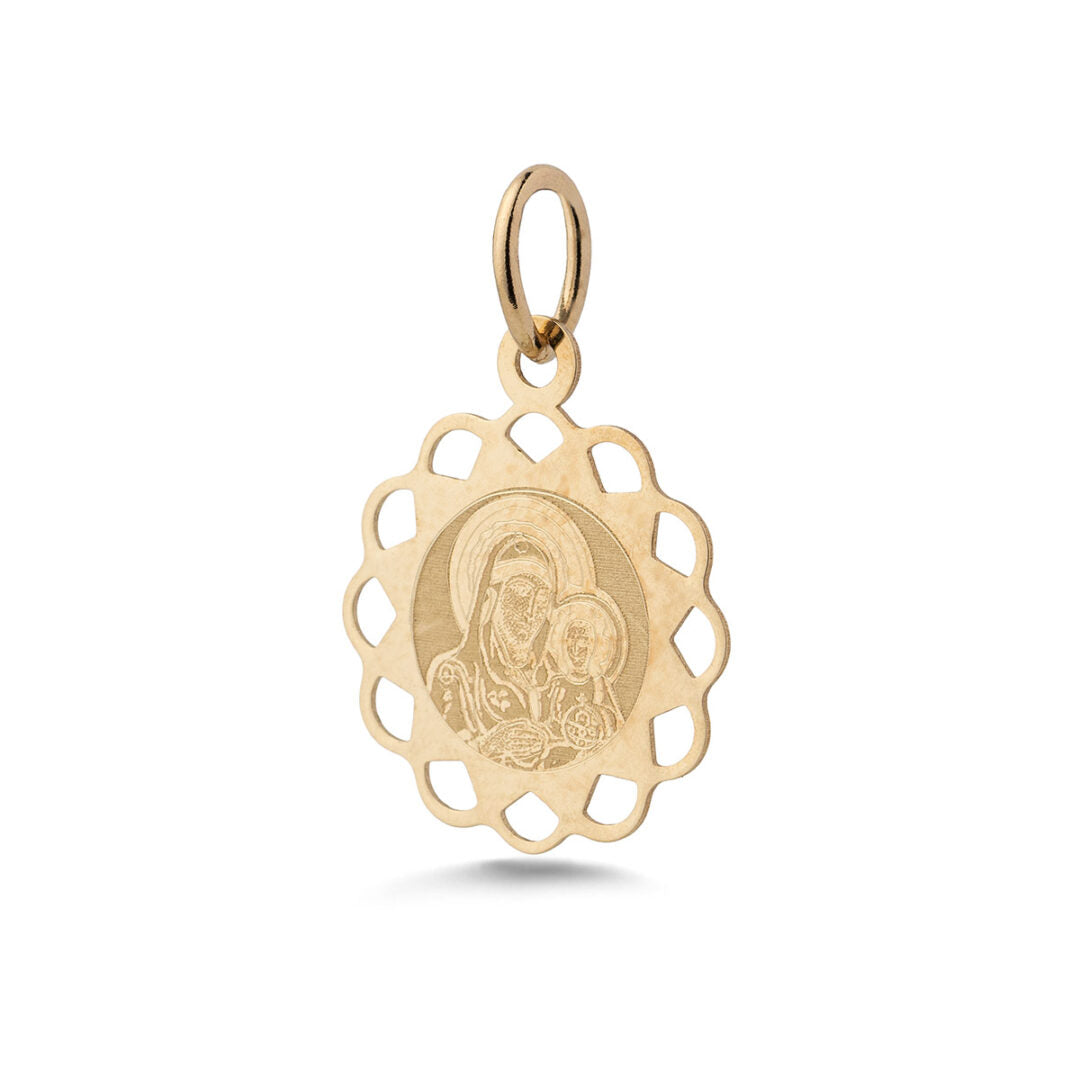 9K Gold Virgin Mary and Jesus Pendant – Religious Medallion Necklace