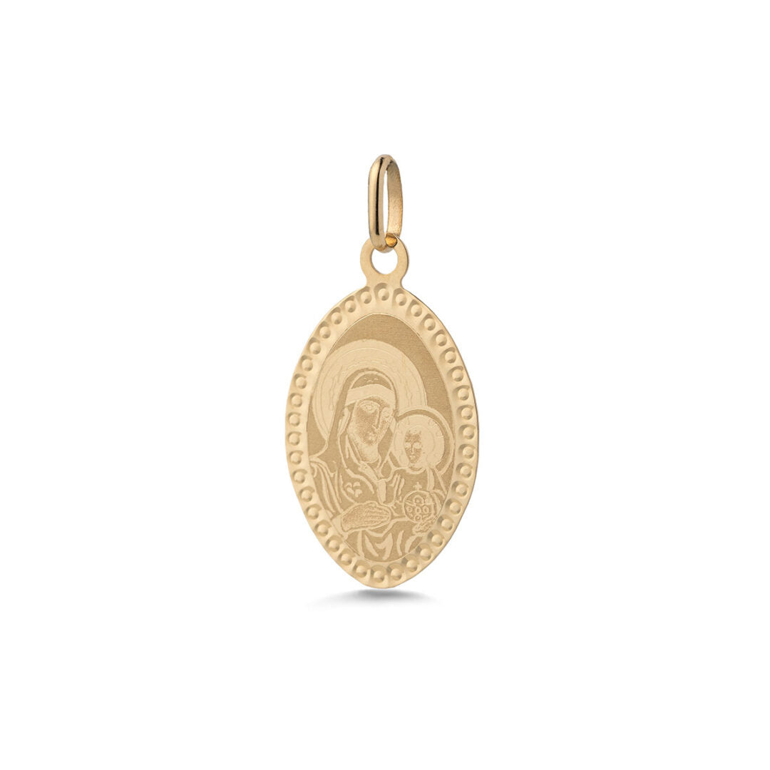 Holy Mother and Child Religious Pendant - 9k