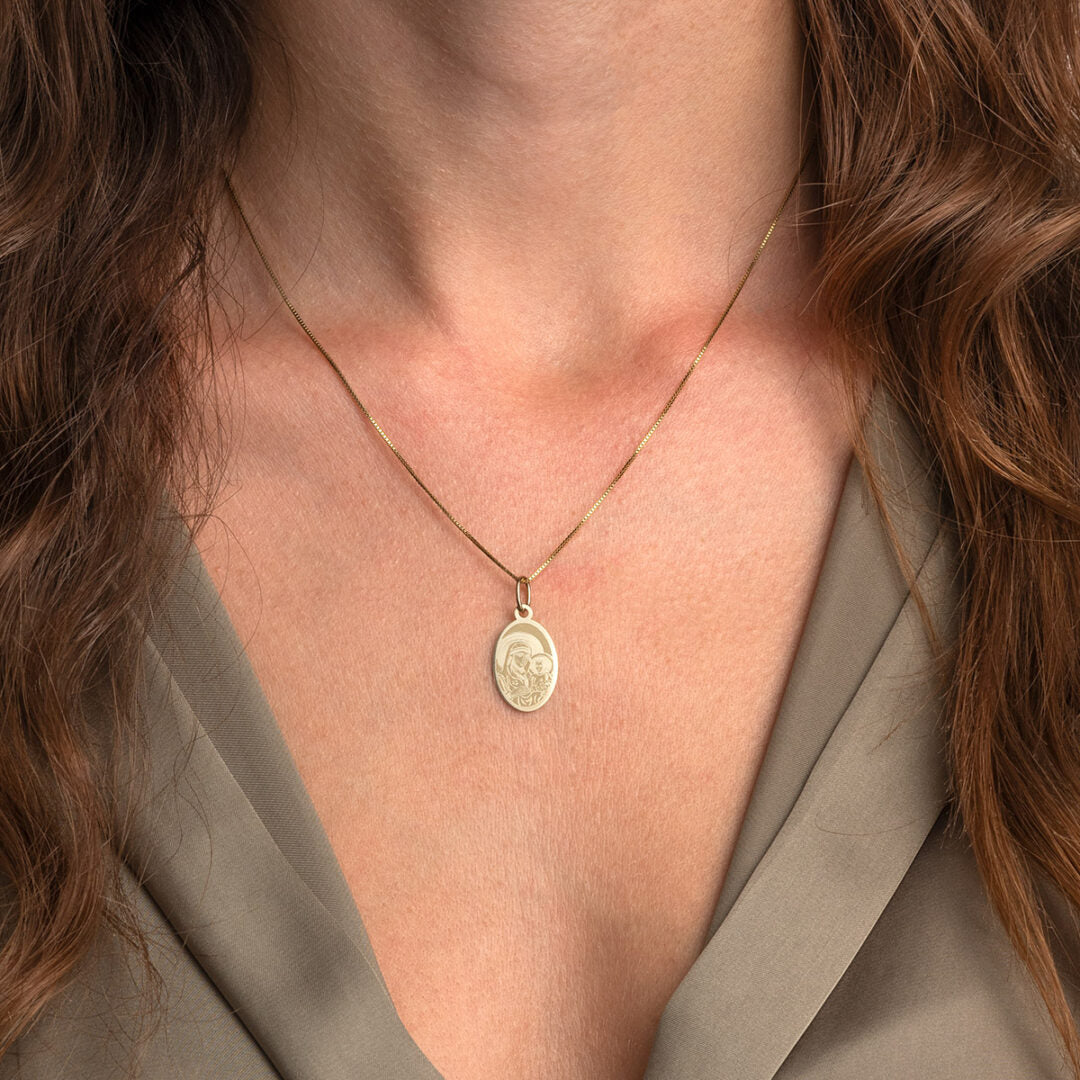 9K Gold Virgin Mary and Jesus Pendant