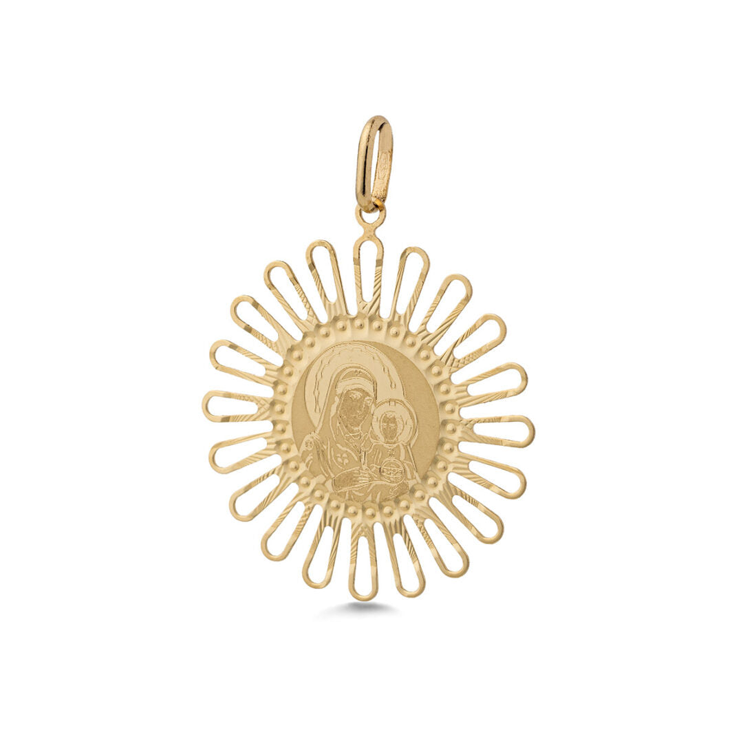 Virgin Mary and Jesus Medallion – 14K Gold Pendant
