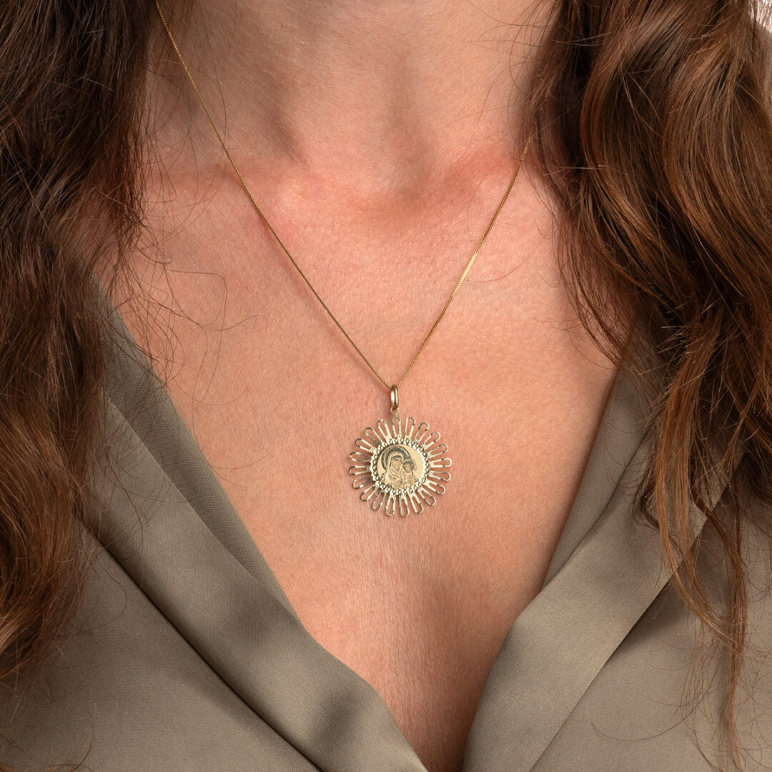 Virgin Mary and Jesus Medallion – 14K Gold Pendant