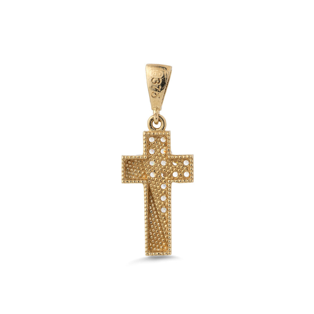 Gold Cross Pendant with Zircon Stones