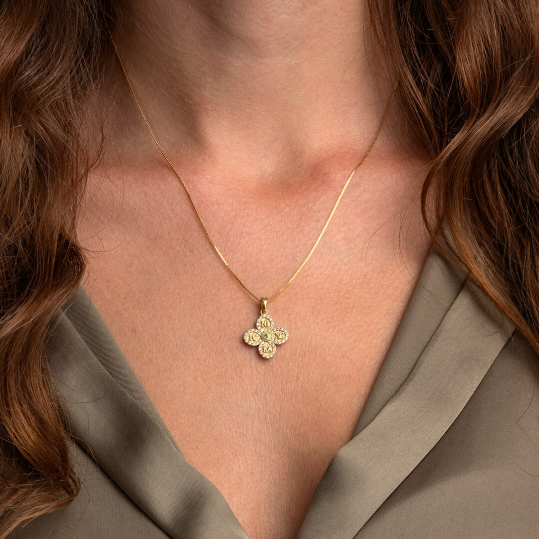 Byzantine Cross Pendant with Zircon — Green