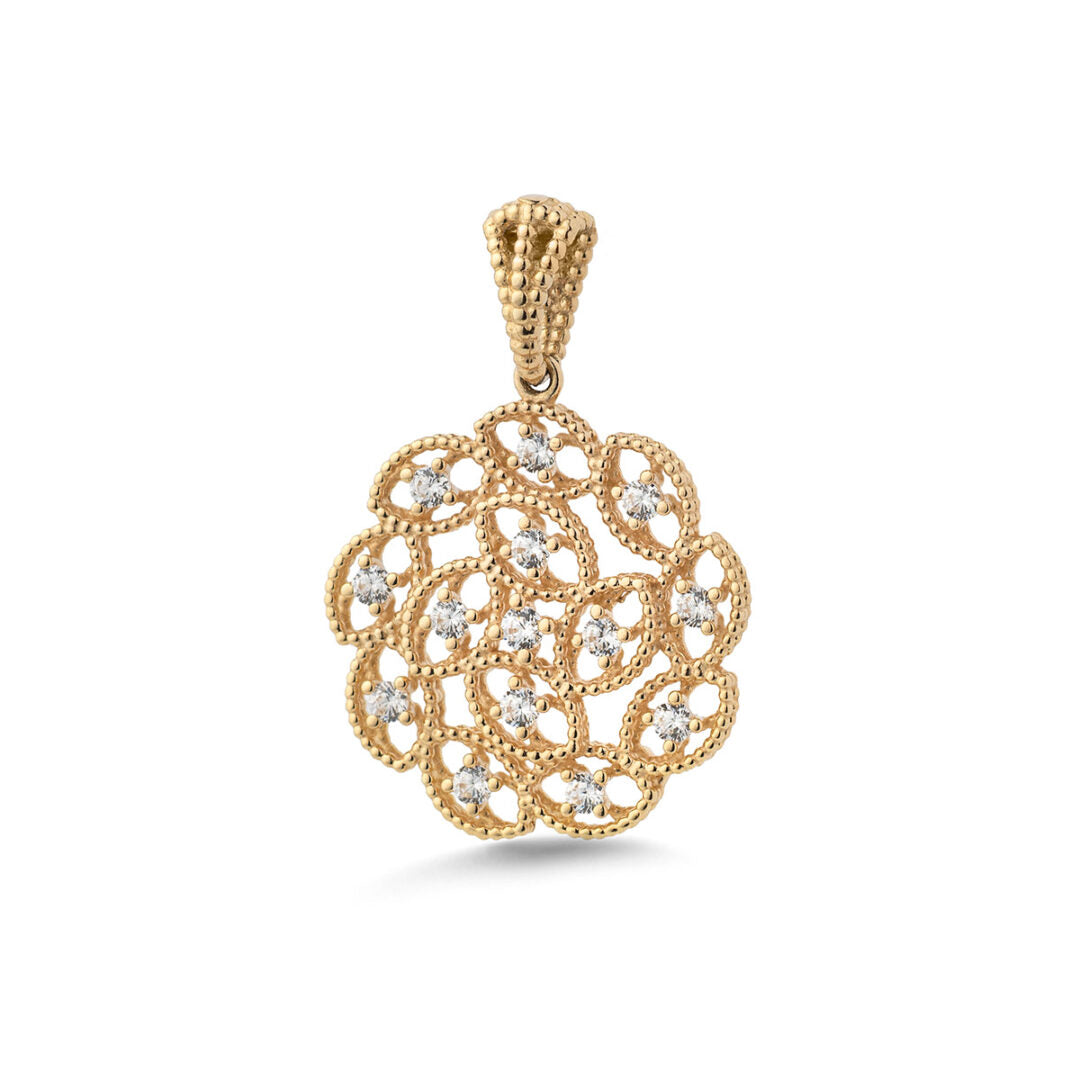 Byzantine Flower Pendant with Zircons – 14K Gold
