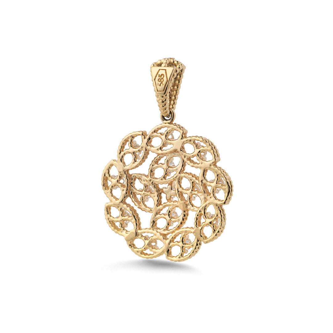 Byzantine Flower Pendant with Zircons – 14K Gold