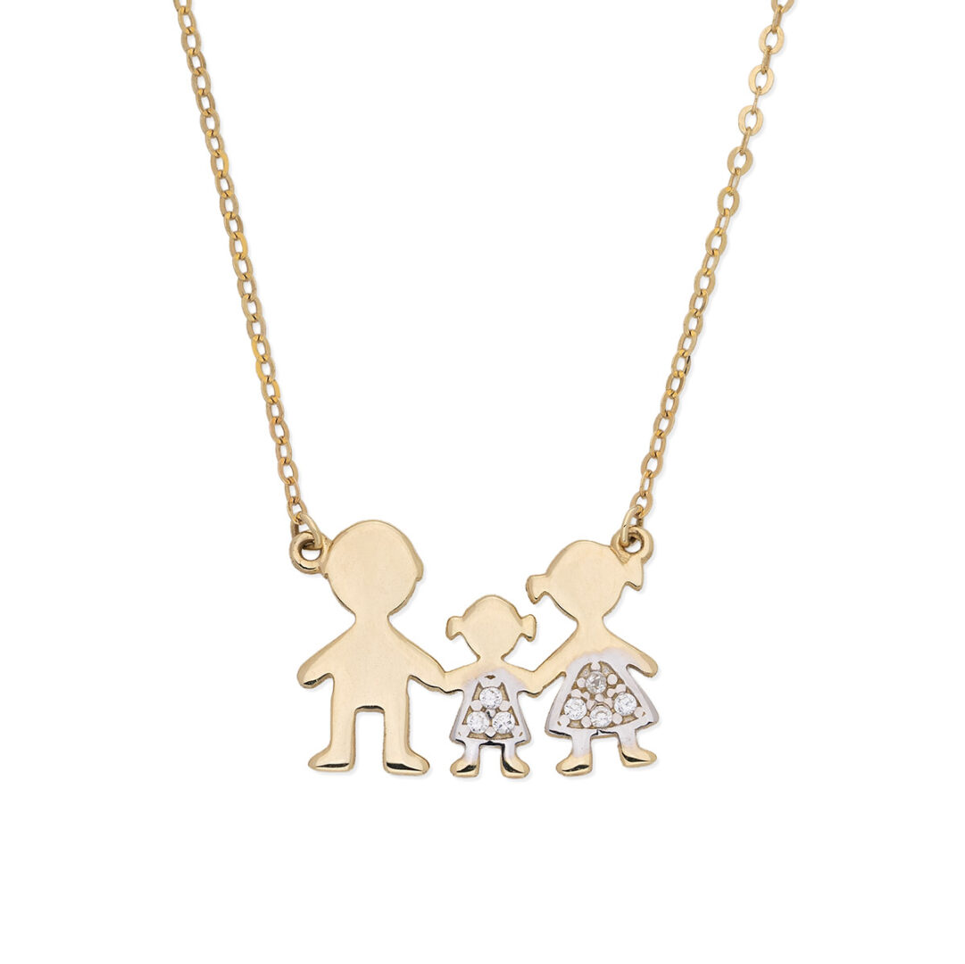 Family Necklace with Father Mother and Daughter Pendant - 9K Gold