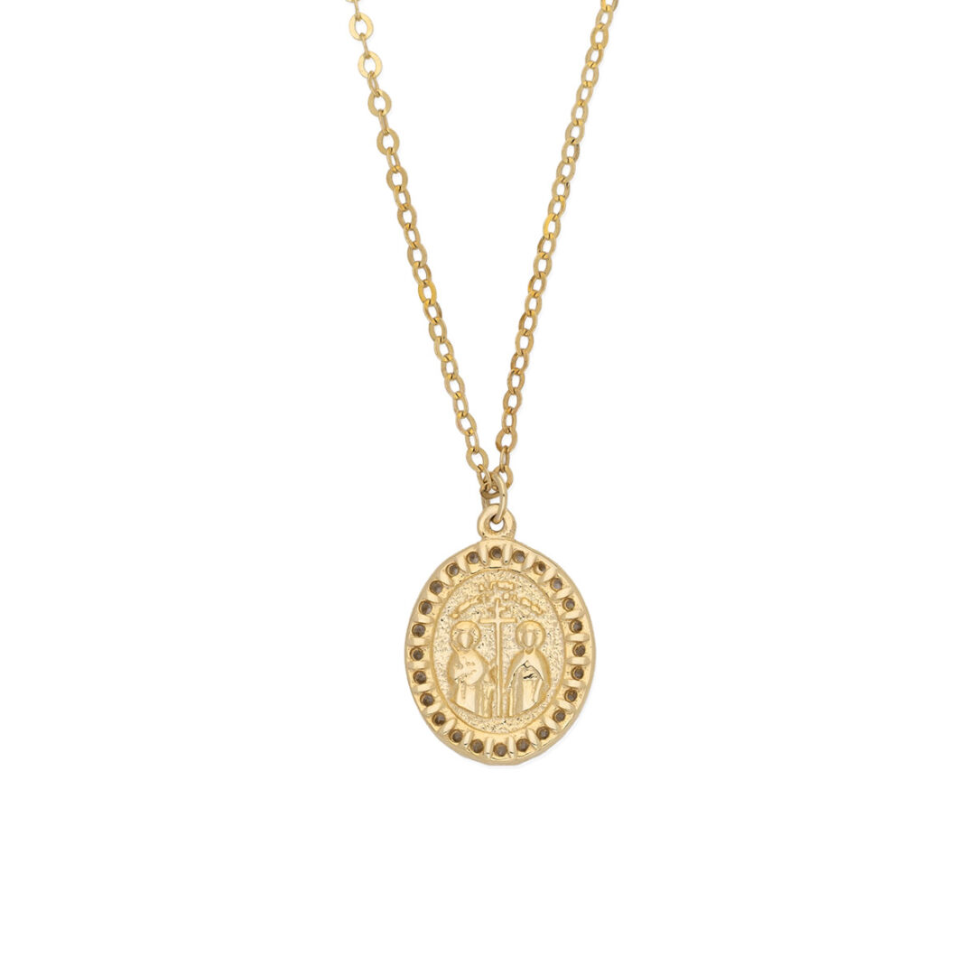 Constantinato Oval Necklace with Zircon - 9k Gold
