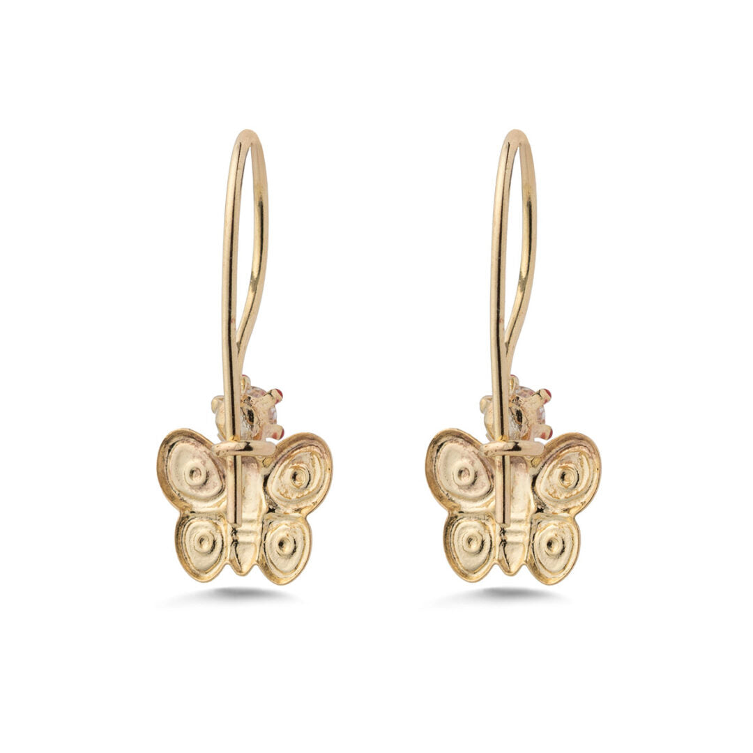 Children's 9K Gold Butterfly Dangle Earrings with Enamel