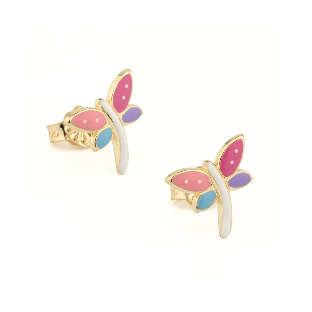 Gold 9K Colorful Butterfly Stud Earrings for Children