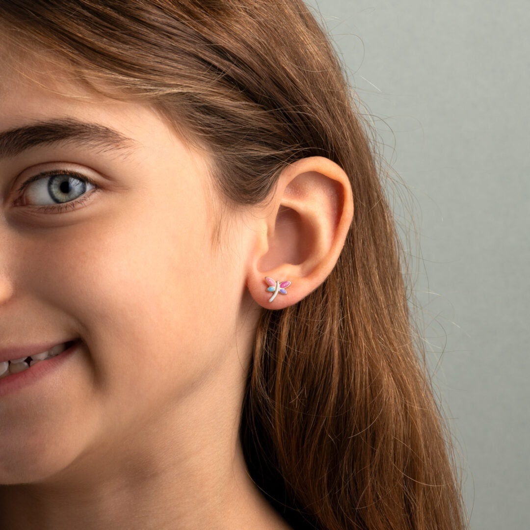 Gold 9K Colorful Butterfly Stud Earrings for Children