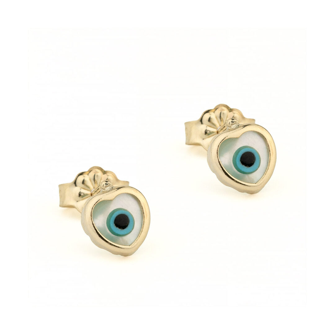 Children's 9K Gold Eye Heart Stud Earrings with Fildisi