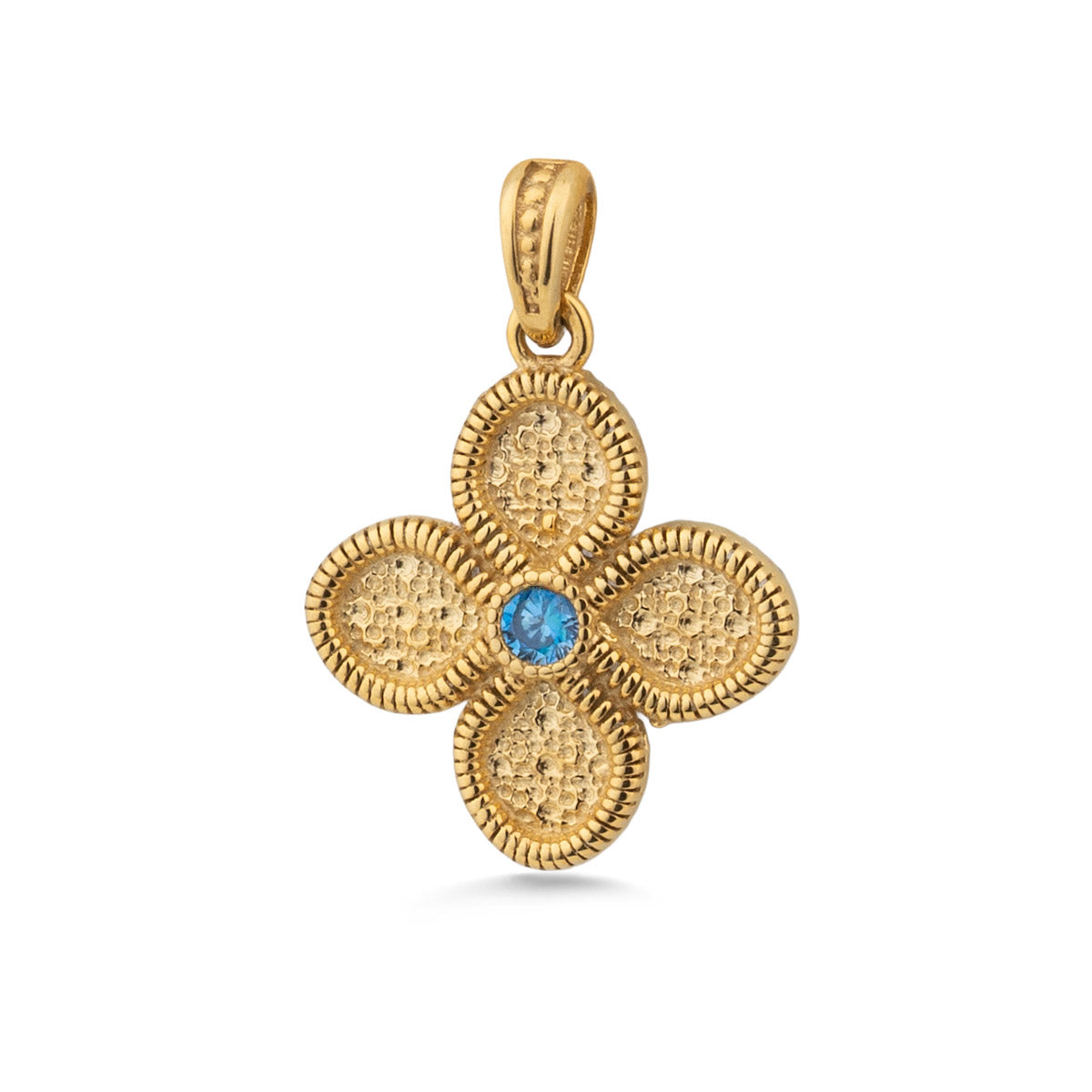 Byzantine Cross Pendant with Zircon — Light Blue