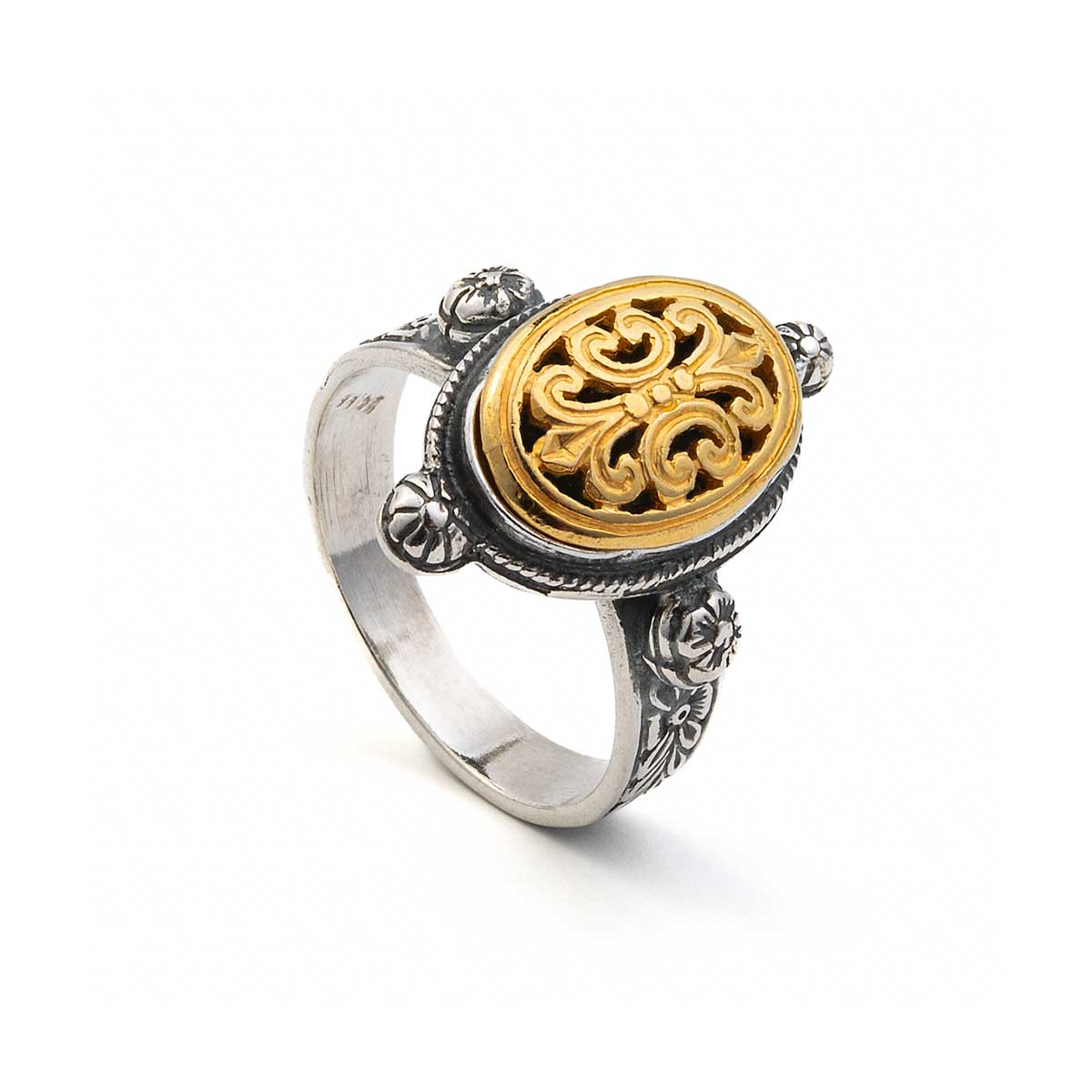 Vintage Traditional Flower Ring 925 Silver and Gold Plated