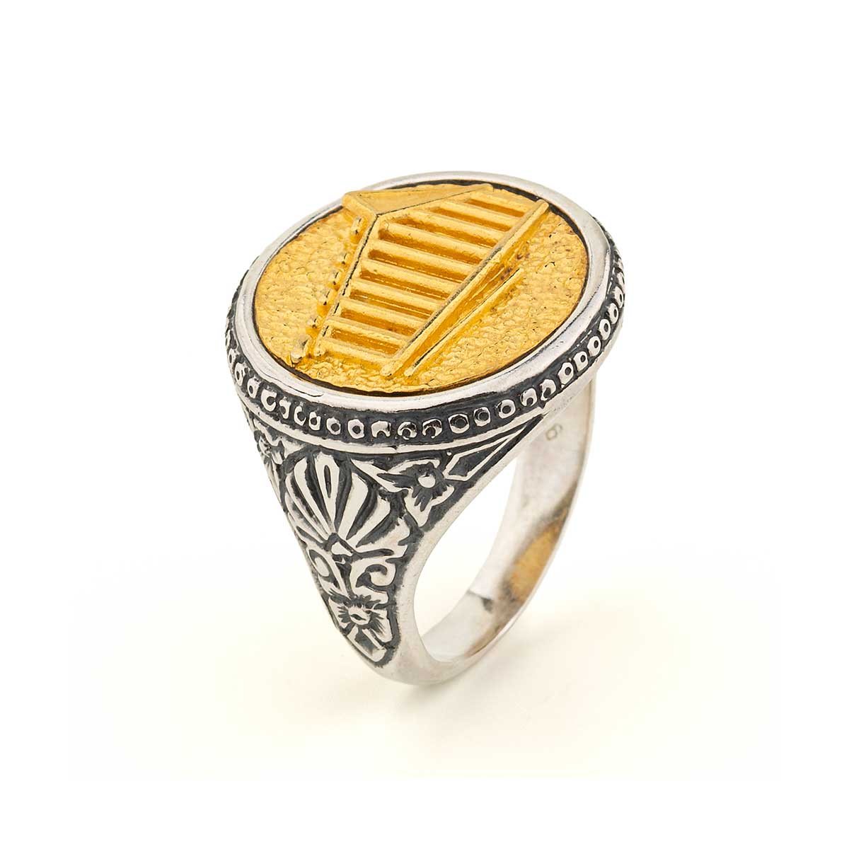 925 Sterling Silver Gold Plated Ring with Parthenon