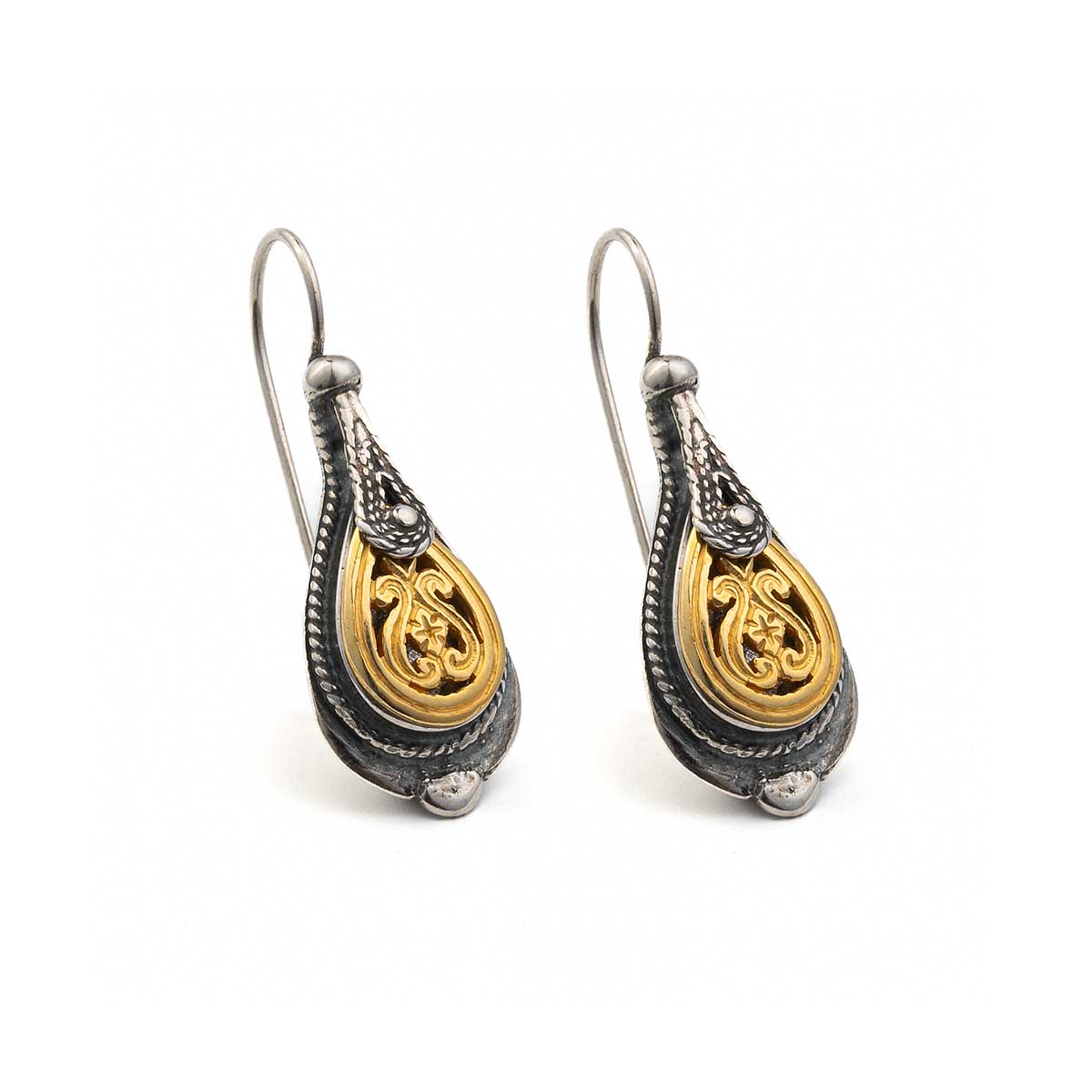 Vintage Traditional Flower Earrings 925 Silver and Gold Plated