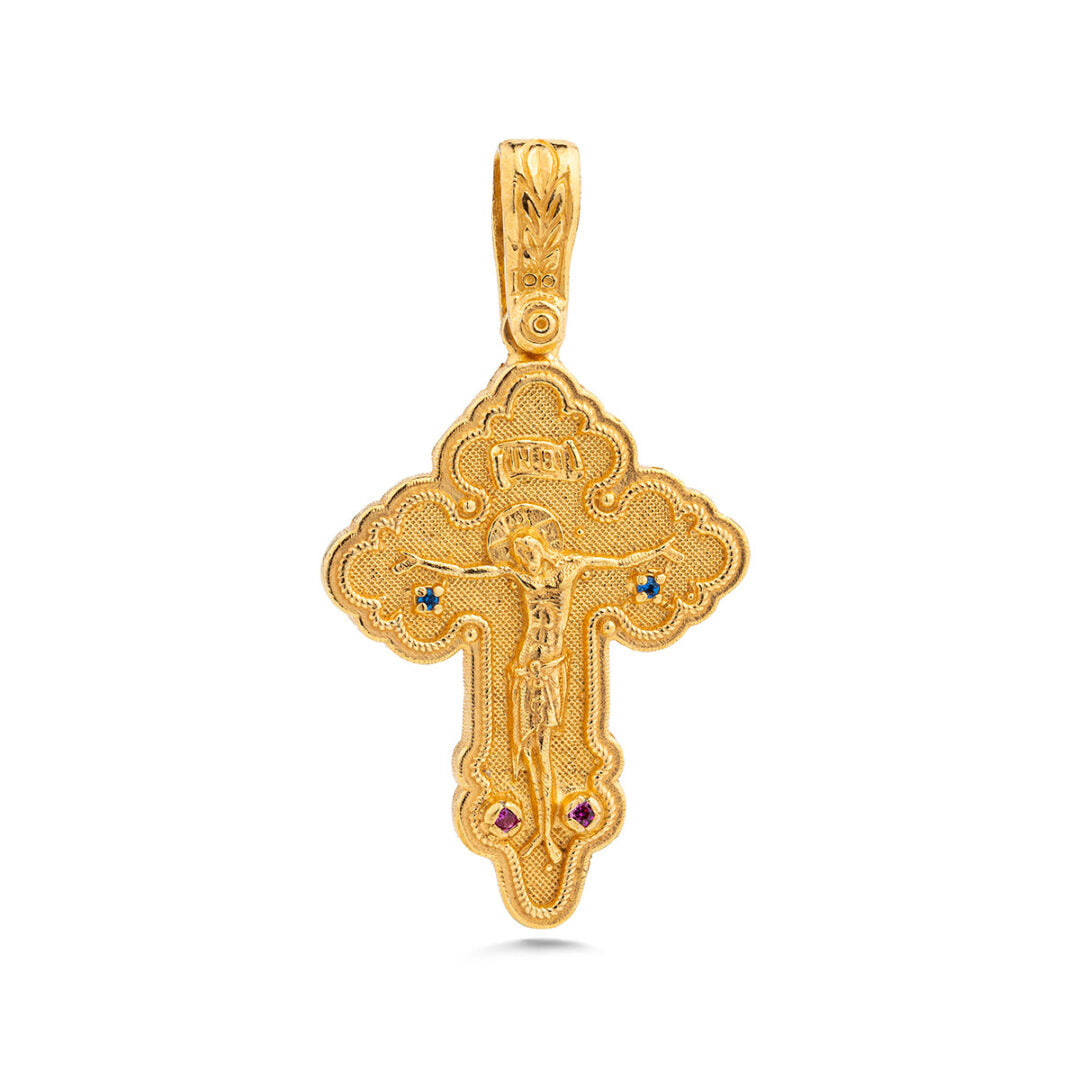 Cross Pendant – Gold Plated 925 Silver with Multicolor Zircons