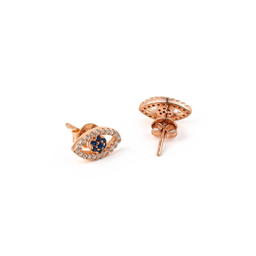Silver Rose Gold Plated Stud Eye Earrings with zircon