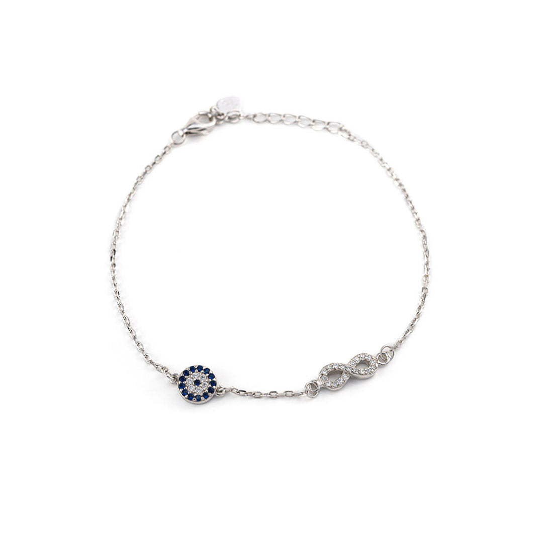 Sterling Silver Evil Eye Infinity Bracelet with Zircon