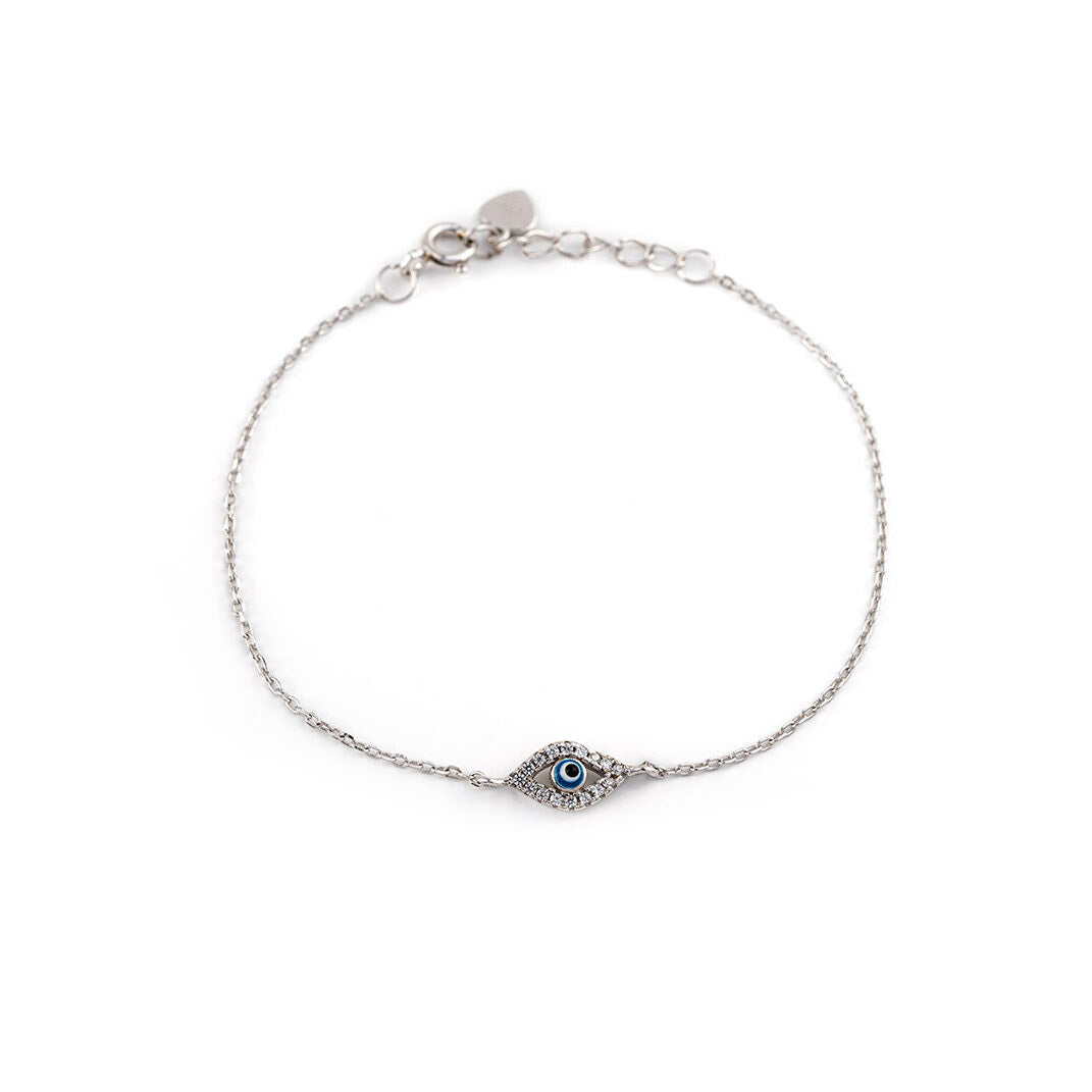 Tiny Evil Eye Bracelet with Zircon Sterling Silver