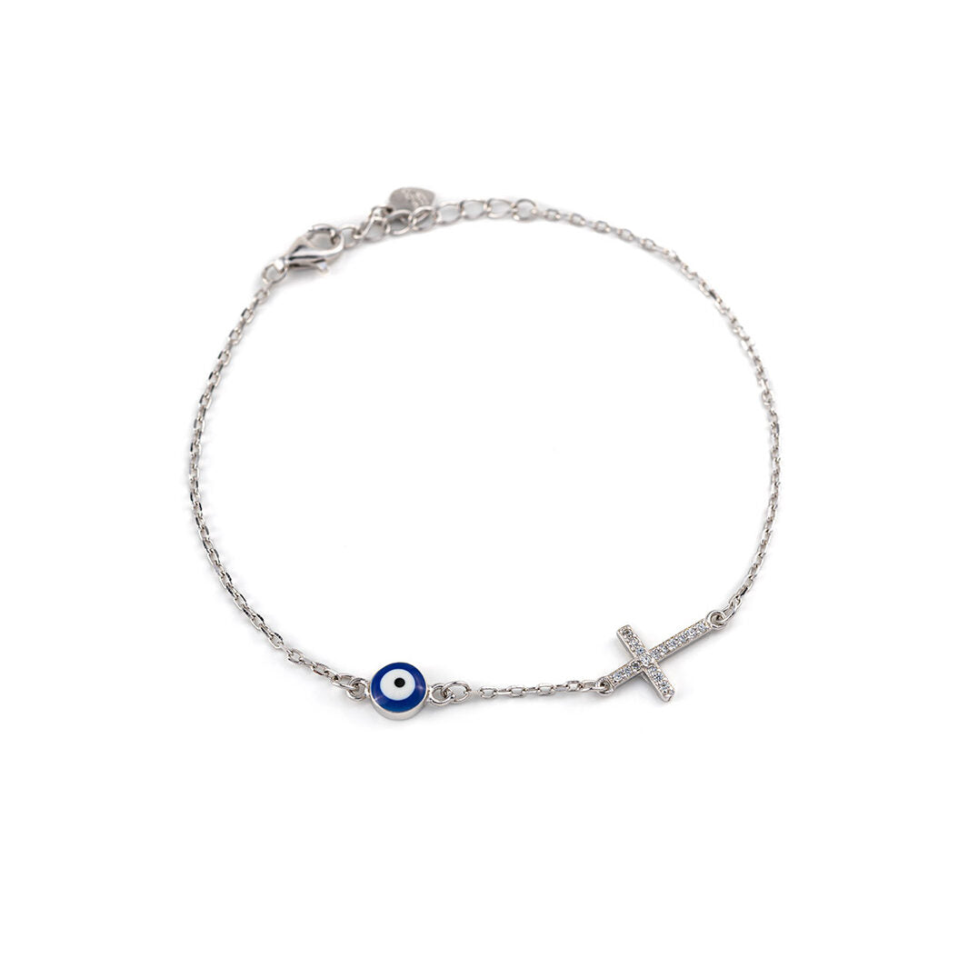 Evil Eye Cross Bracelet 925 Sterling Silver