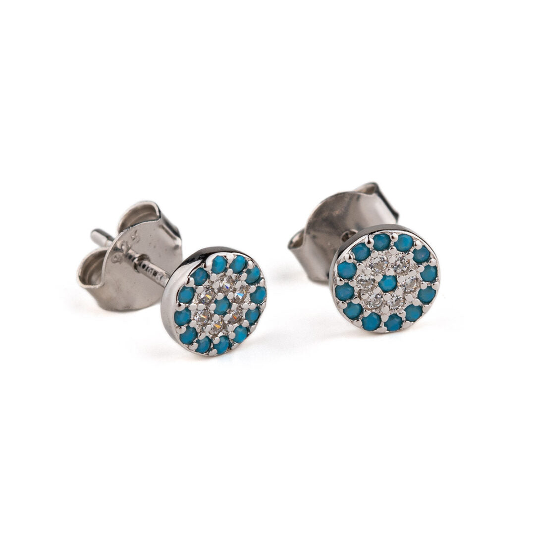 Eye Stud Earrings with Turquoise Zircon – 925 Sterling Silver