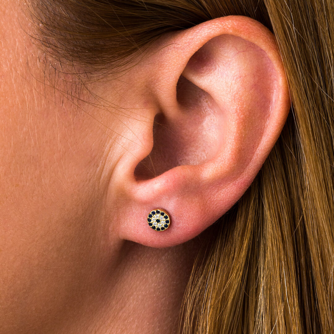 Σκουλαρίκια Μάτι με Μπλε Ζιργκόν - Ασήμι 925 Επιχρυσωμένο