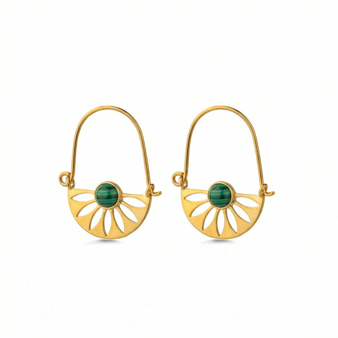 Malachite and Amazonite Dangle Earrings in 925 Silver Gold Plated