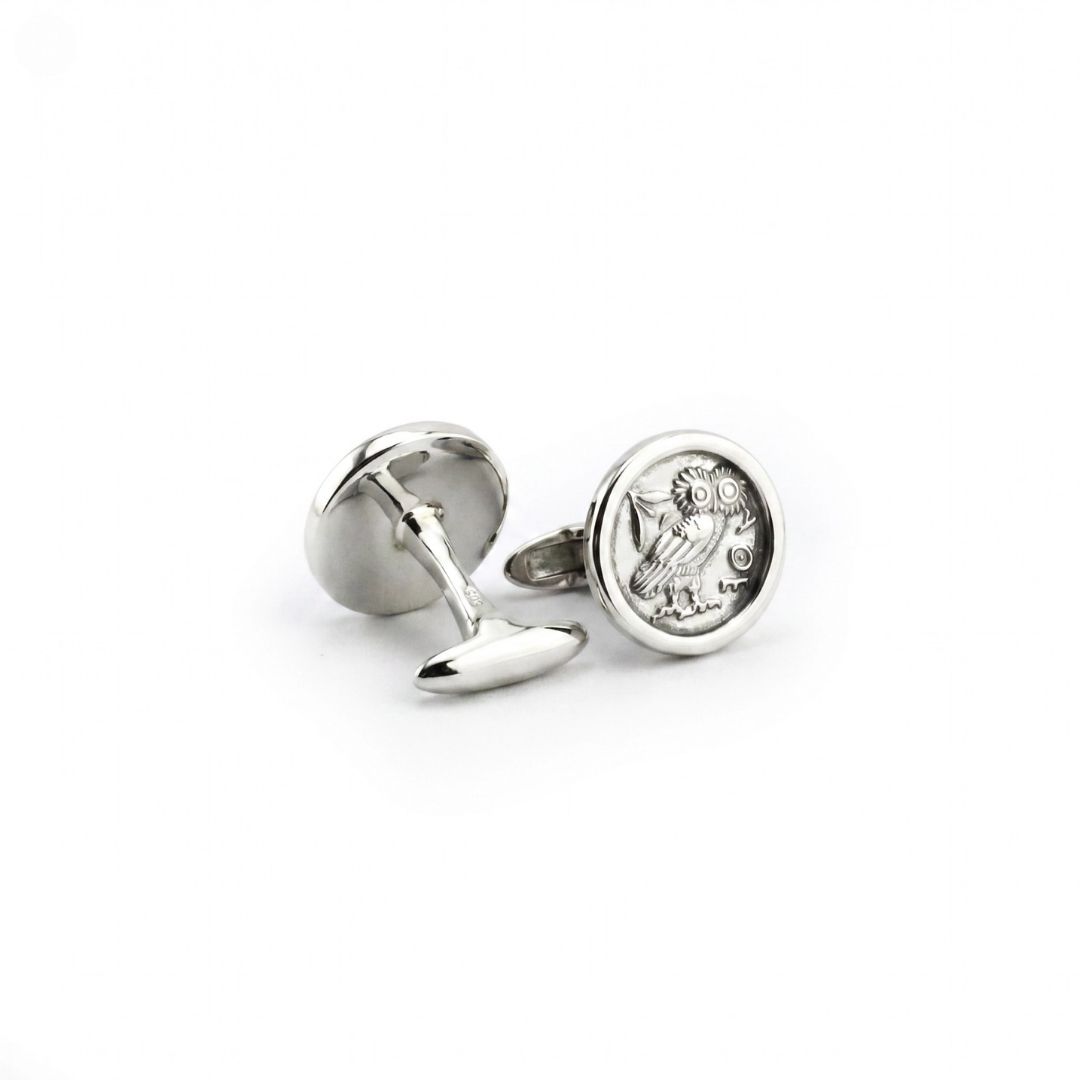 Goddess Athena Wisdom Owl Cufflinks - Sterling Silver