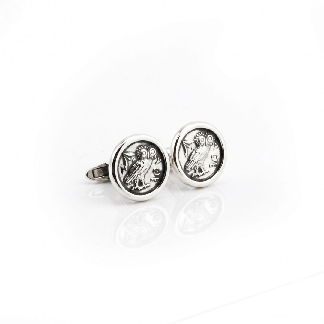Goddess Athena Wisdom Owl Cufflinks - Sterling Silver