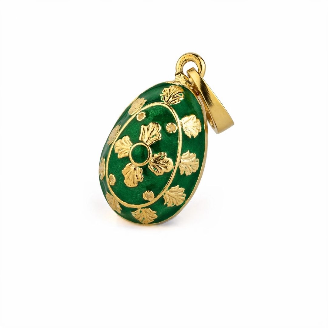 Egg Cross Pendant Necklace with Enamel - Sterling Silver and Gold Plated — Green