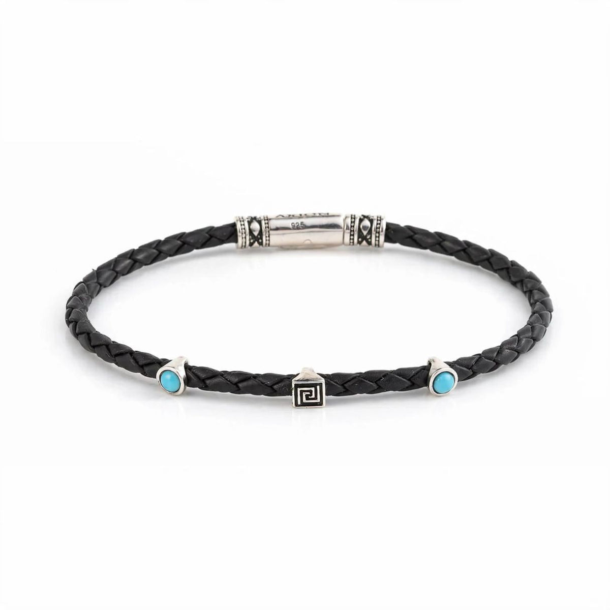 Meander Leather Bracelet - 925 Sterling Silver