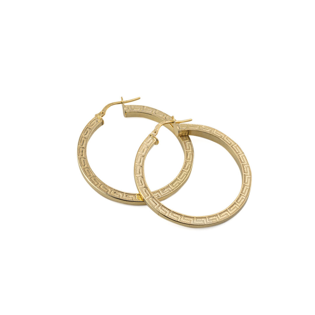 Engraved Greek Key Hoop Earrings