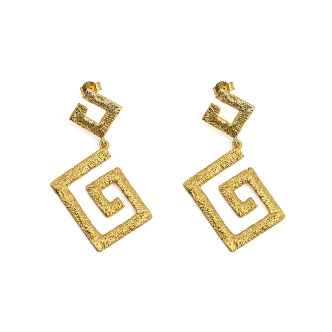 Greek Key Lace Dangle Earrings