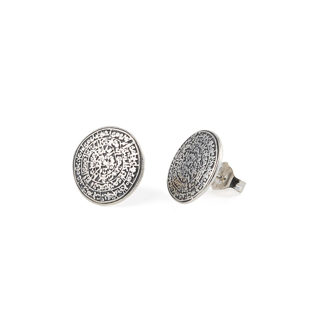 Minoan Phaistos Disk Earrings - Sterling Silver and Gold Plated