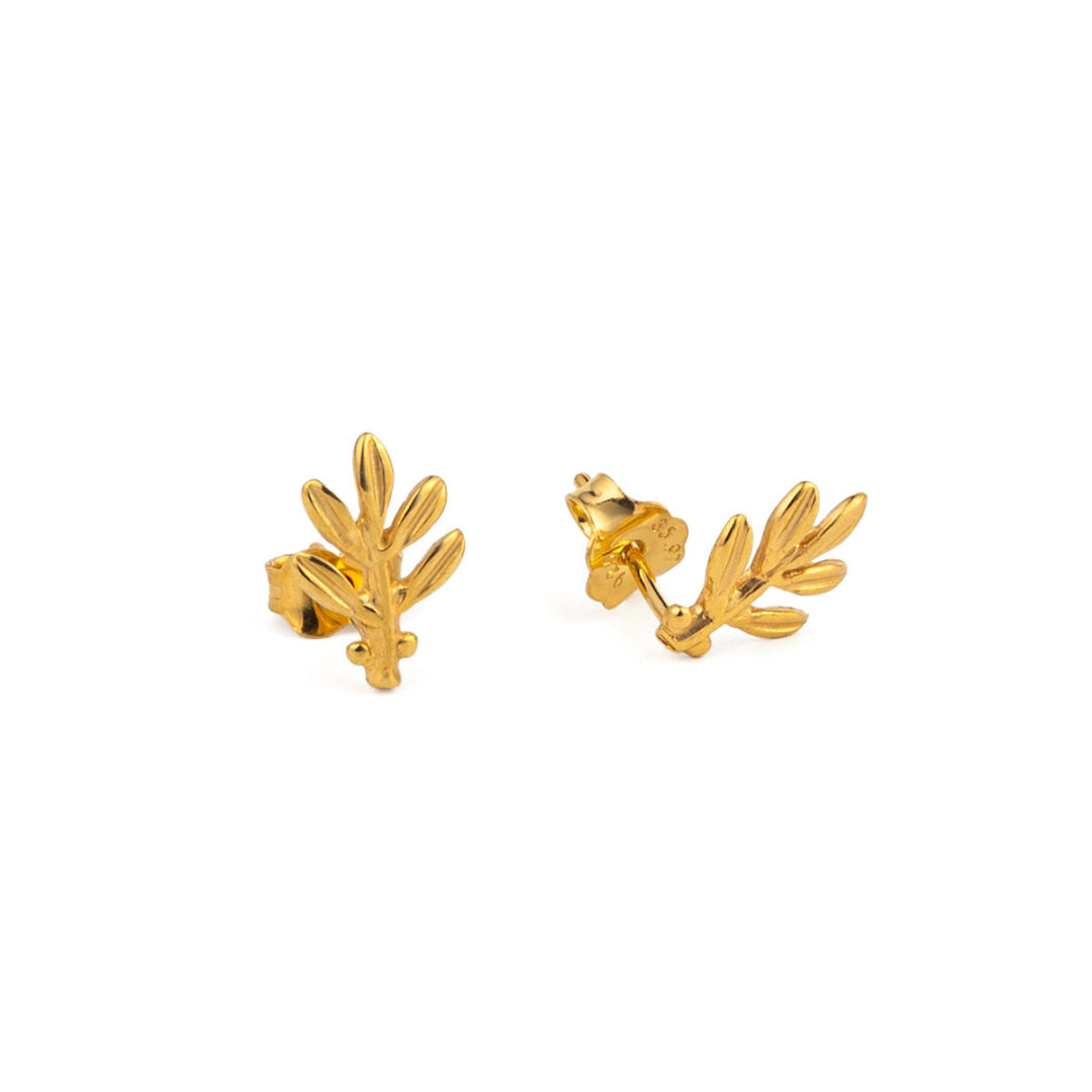 Mini Stud Olive Earrings - 925 Sterling Silver Gold-Plated
