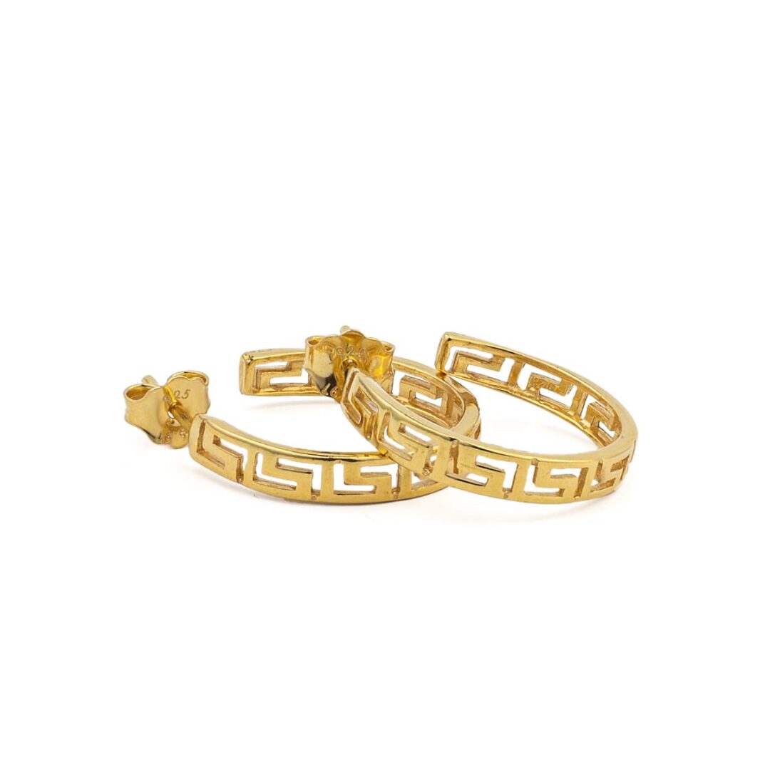 Greek Key Gold Plated Hoop Earrings