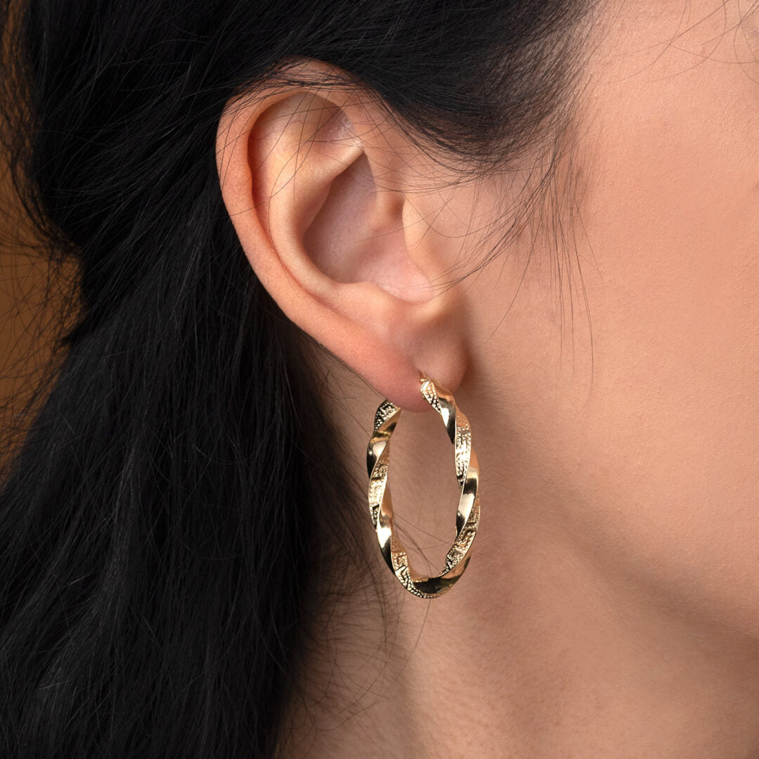 Greek Key Hoop Earrings - 14K Gold