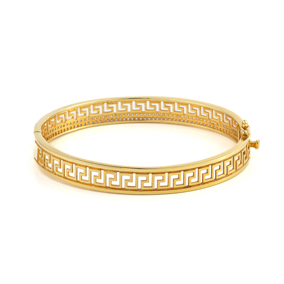 Greek Key Bangle Bracelet with Zircon