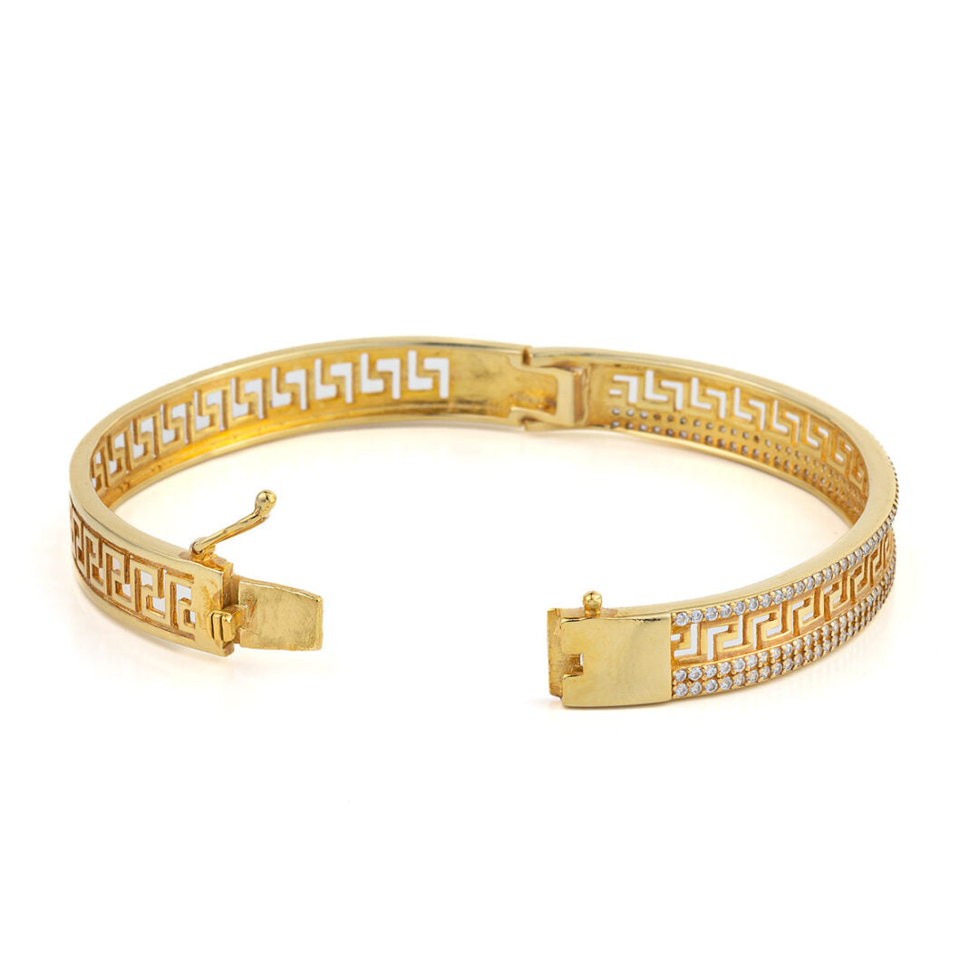 Greek Key Bangle Bracelet with Zircon