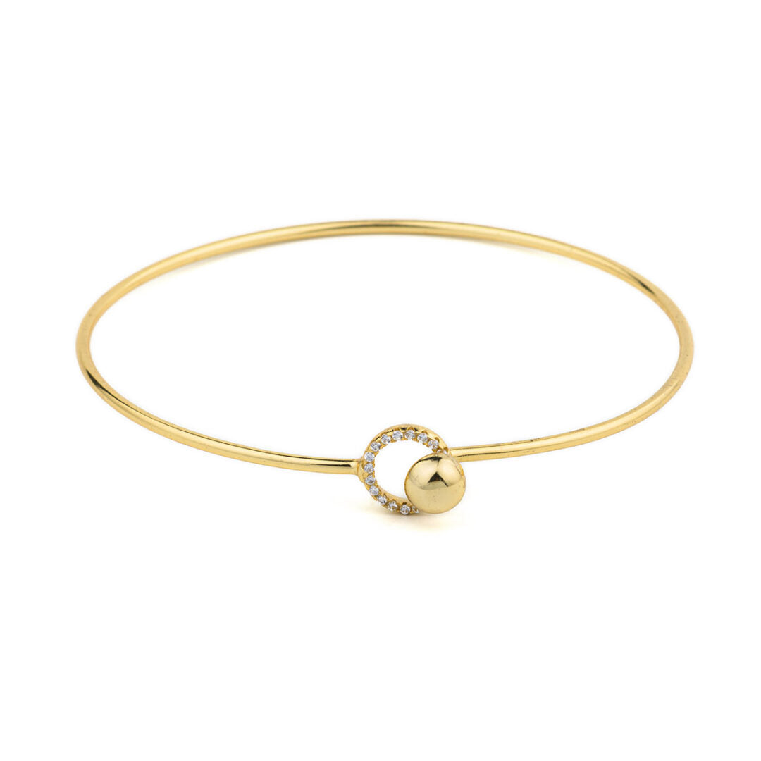 Μίνιμαλ Βραχιόλι Bangle με Κύκλο - Ασήμι 925 Επιχρυσωμένο