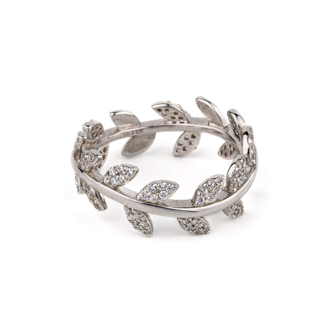 Olive Leaf Zircon Ring - 925 Sterling Silver