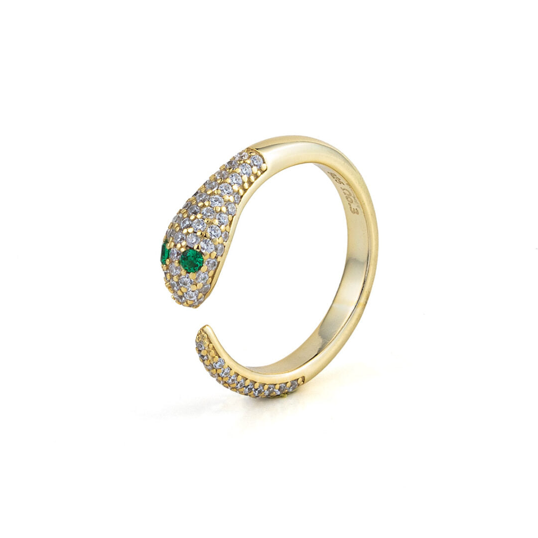 Zircon Snake Ring - Sterling Silver & Gold Plated