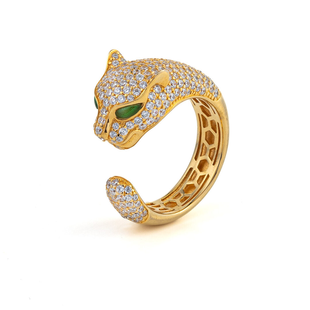 Green Eyed Lion Ring - 925 Sterling Silver