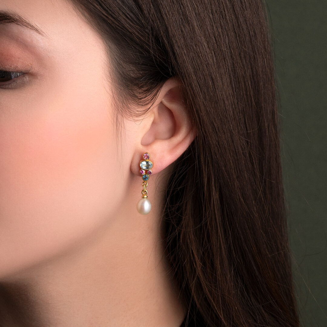 Multi Gemstone Drop Earrings in 925 Silver Gold Plated