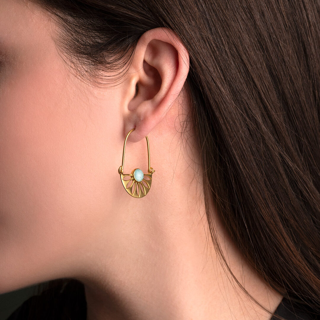 Malachite and Amazonite Dangle Earrings in 925 Silver Gold Plated