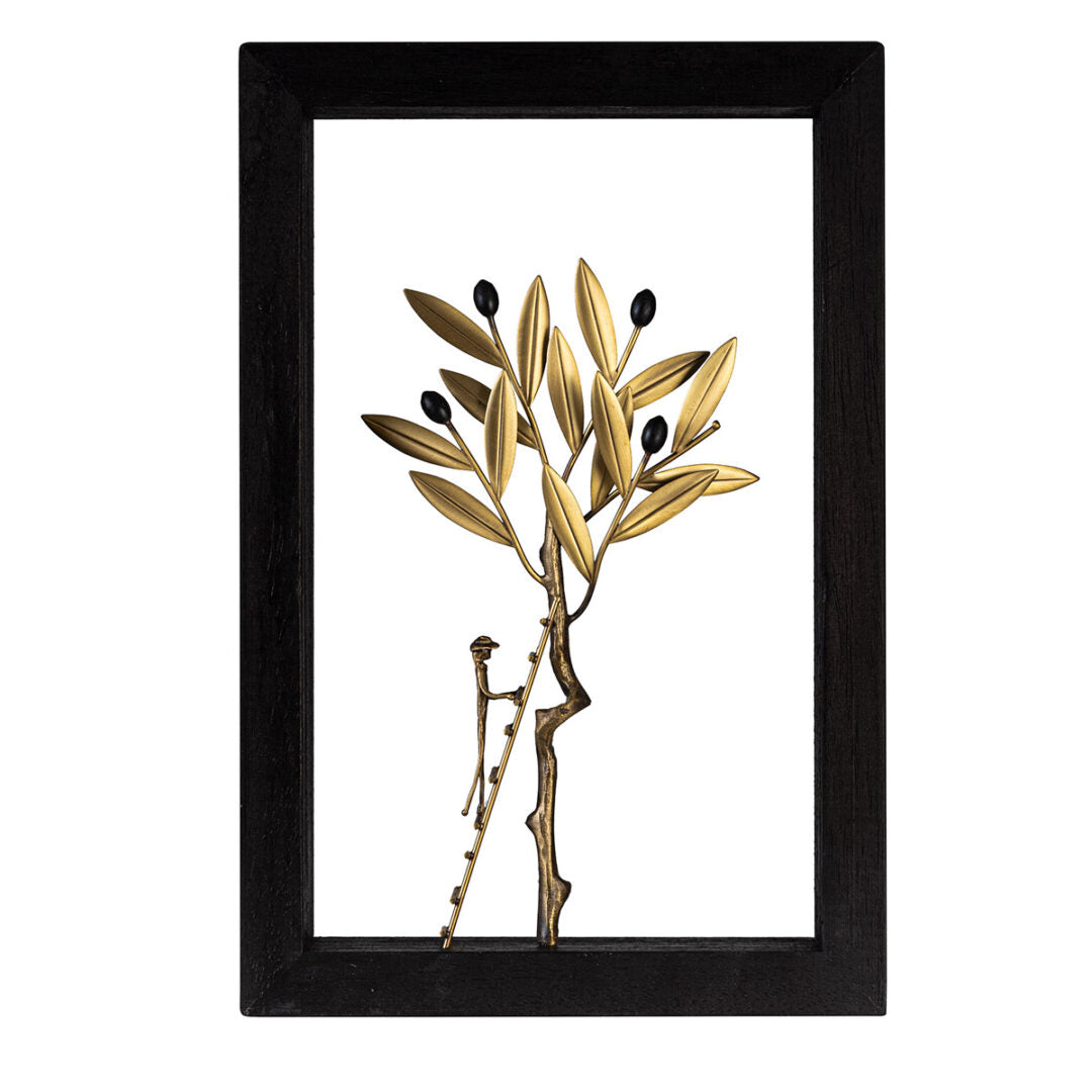 Bronze Sculpture The picking of the olive - Wood Frame